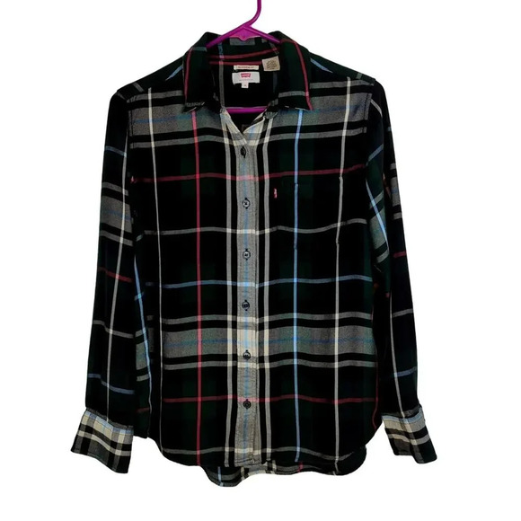 Levi's Boyfriend Fit Plaid Flannel Green, Red, Cream Size Small - Picture 1 of 9